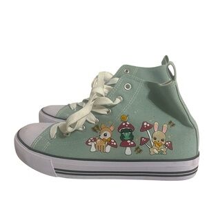 Hot Topic Hi Sneaker Green Bunny Mushroom Frog Womens Size 8 RARE
